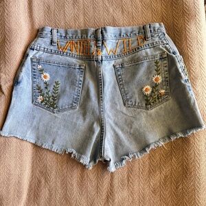 Custom Embroidered Light Blue Denim Shorts